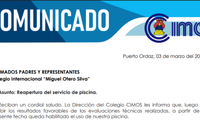 COMUNICADO: 03 de marzo del 2026 –  Reapertura del servicio de piscina.